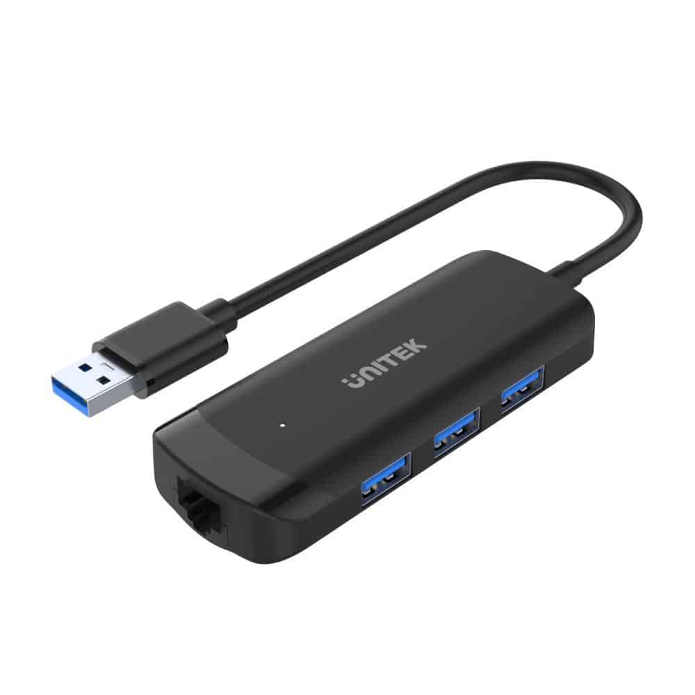 מפצל uHUB Q4+ 4-in-1 Powered USB 3.0 Ethernet Hub H1111A
