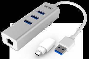 USB3.0 3-Port + Gigabit Ethernet Aluminium Hub (With USB Type-C Adaptor) Y-3083B