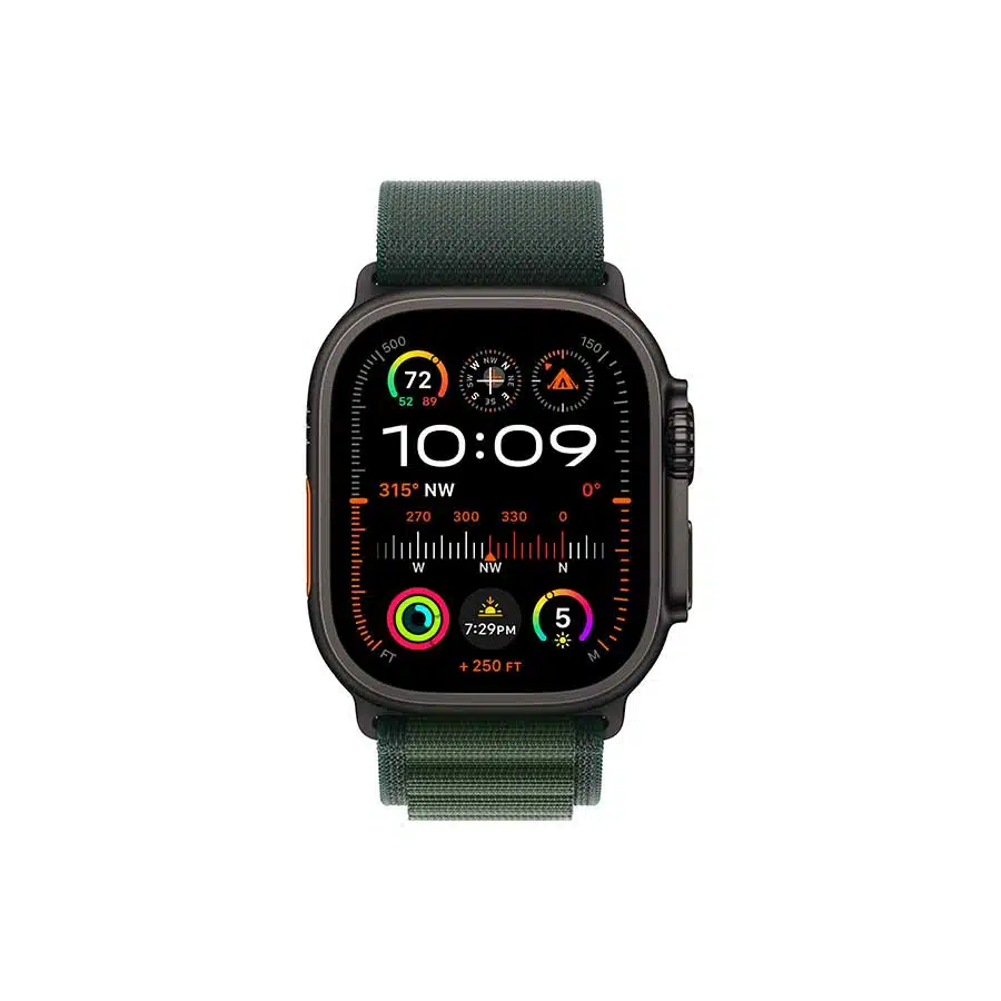 Apple Watch Ultra 2 GPS + Cellular 49mm Black Titanium Case with Dark Green Alpine Loop - Small - דגם: MX4Q3HB/A