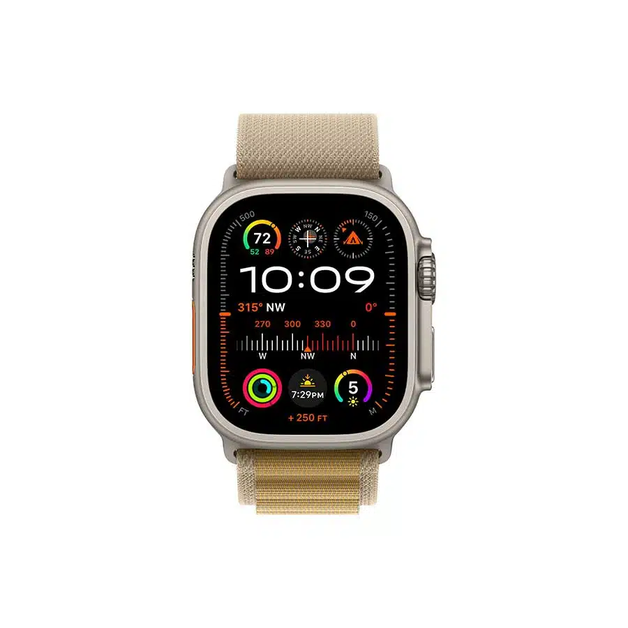 Apple Watch Ultra 2 GPS + Cellular 49mm Natural Titanium Case with Tan Alpine Loop - Medium - דגם: MX4F3HB/A